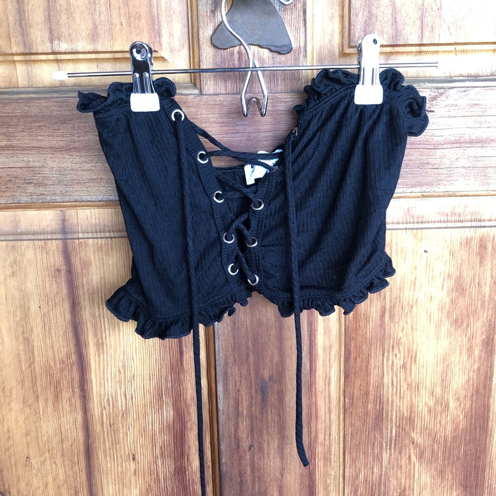 🌞 Black lace up tube top perfect for going out - Picture 2 of 2